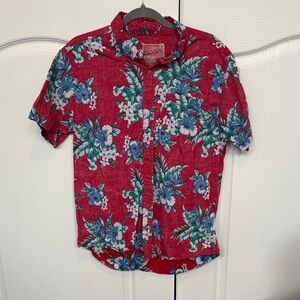 Men's Casual Red Floral Button-Down Shirt